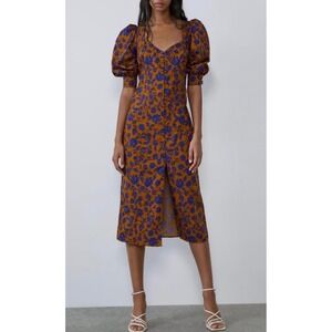 zara brown sheer dress Zara Lace Midi Overlay Sheer Dress Medium